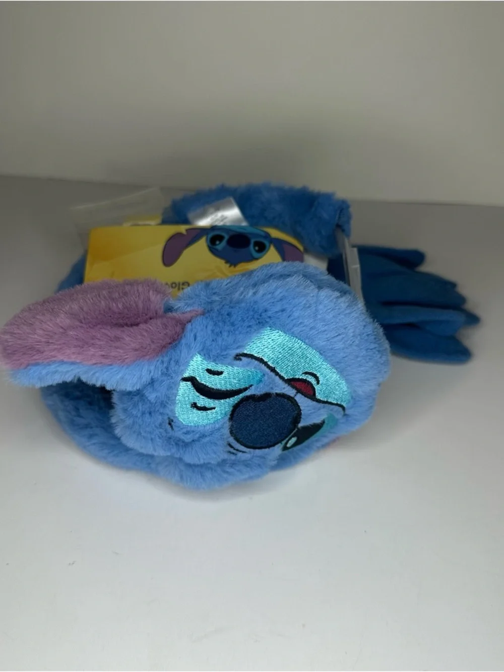 Disney Lilo & Stitch Stitch Face 3D Ear Muffs & Blue Gloves 2pc NEW (Damaged)